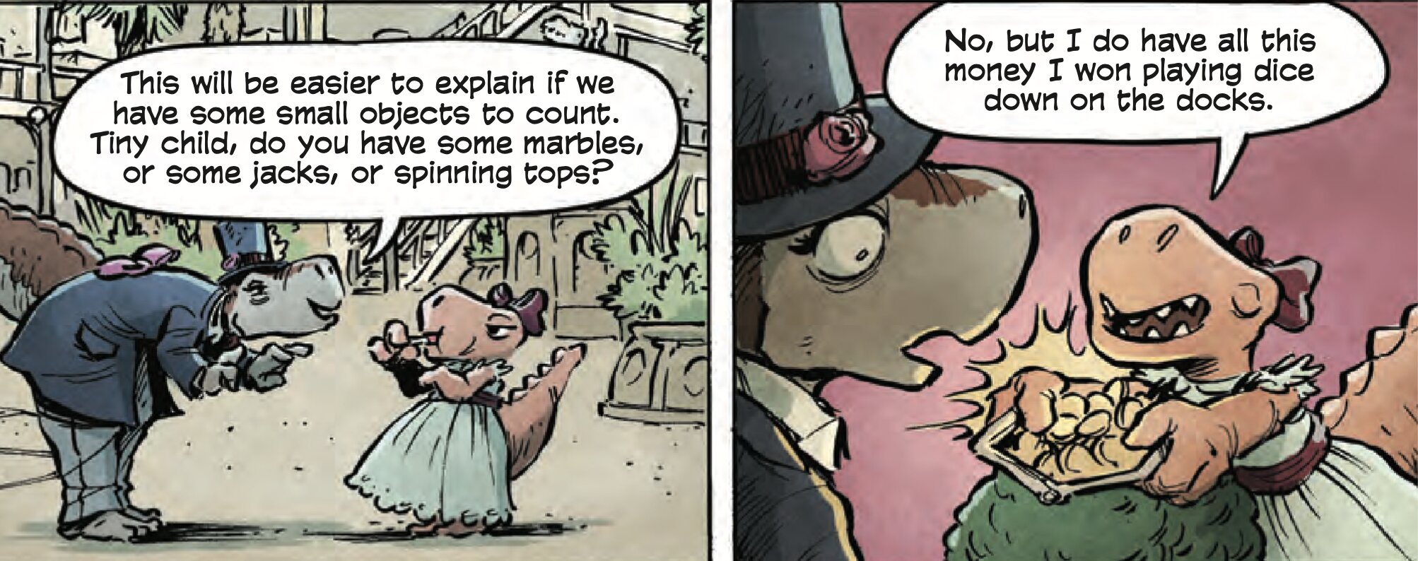 Pair of Veniac dice from the Science Comics: Computers artwork